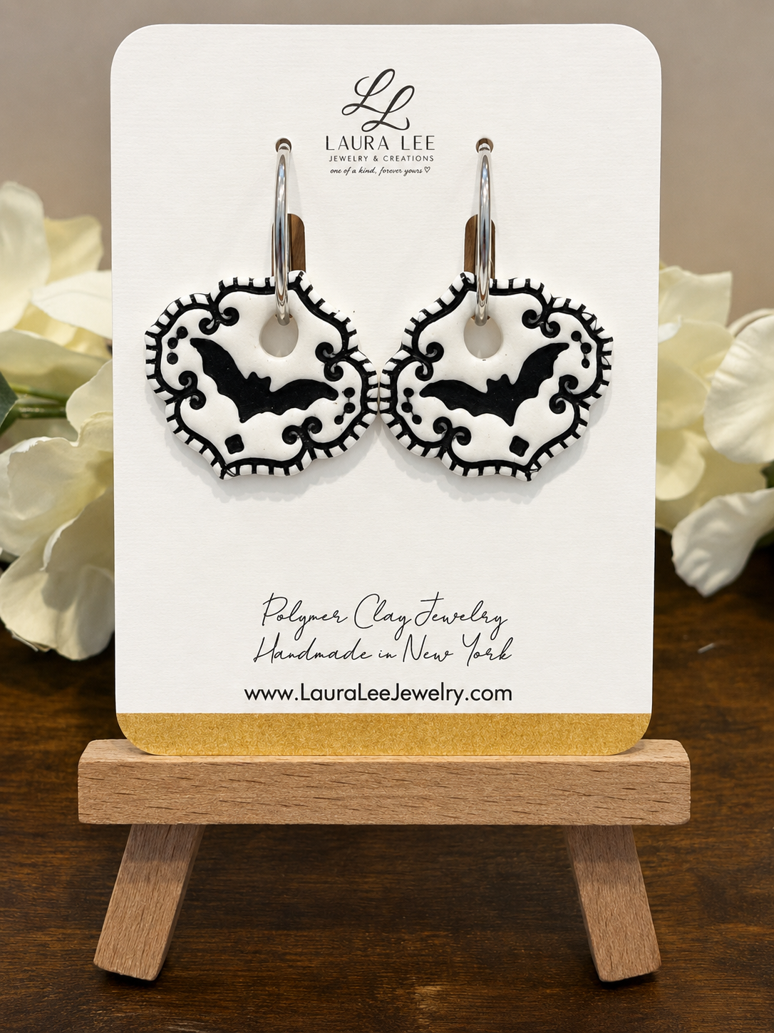 White Shimmer Bat Hoops-Silver