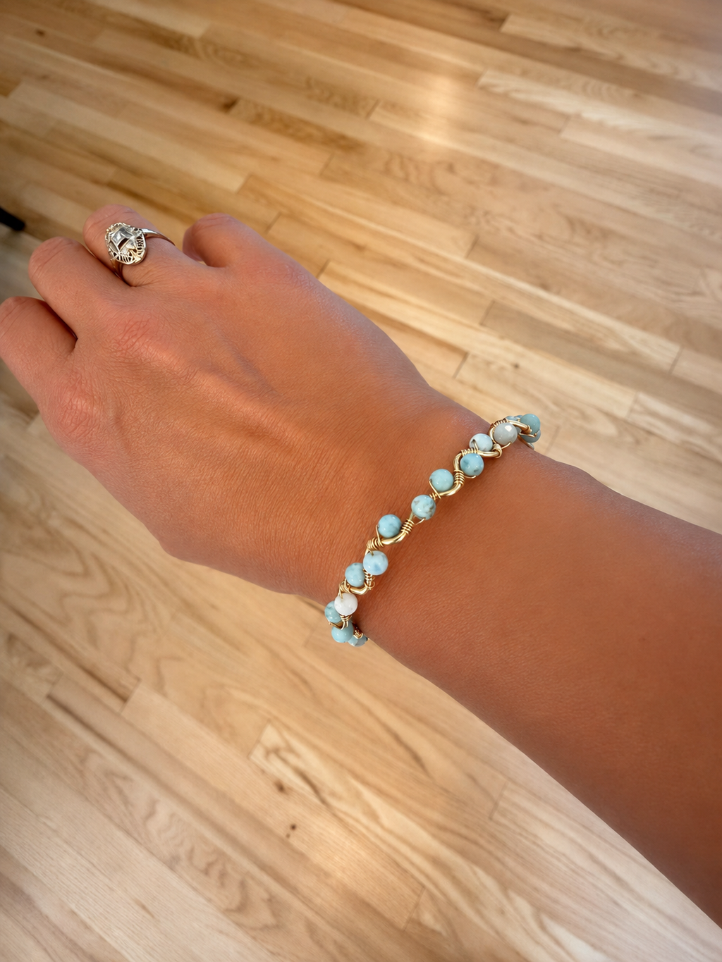 Larimar wire wrapped bracelet