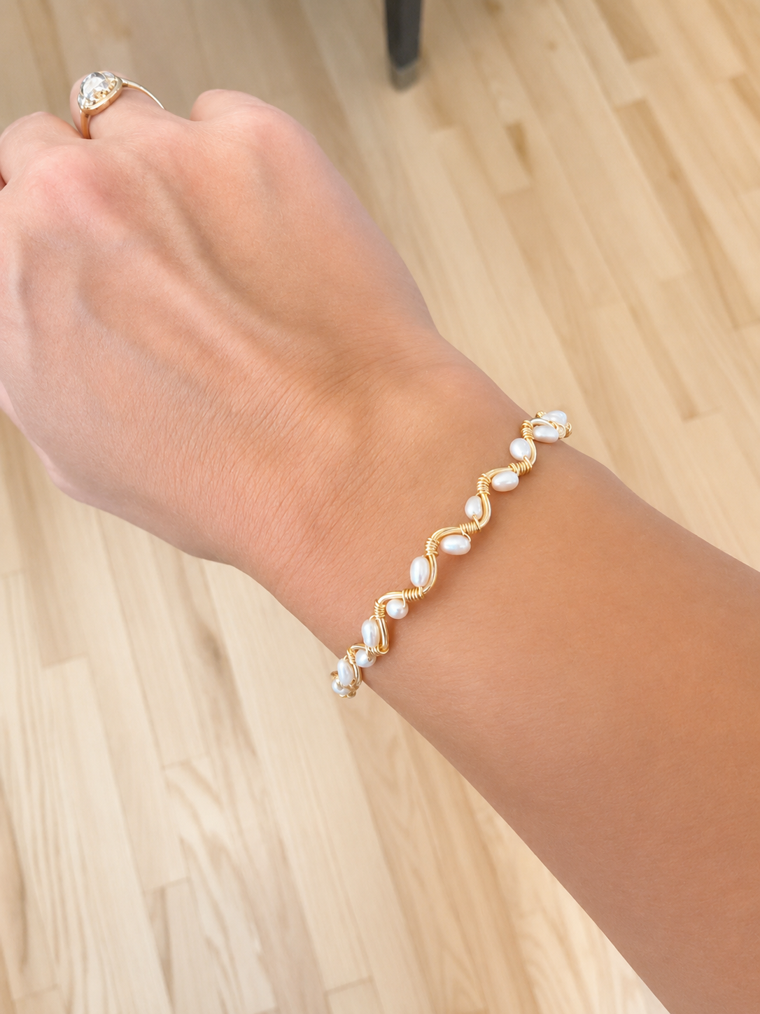 Rice pearl beaded wire wrapped bracelet