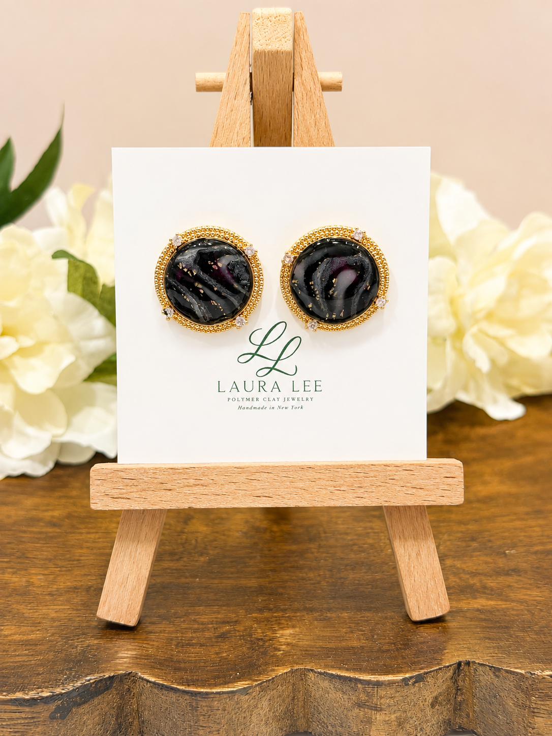 Black Marble and Gold Studs