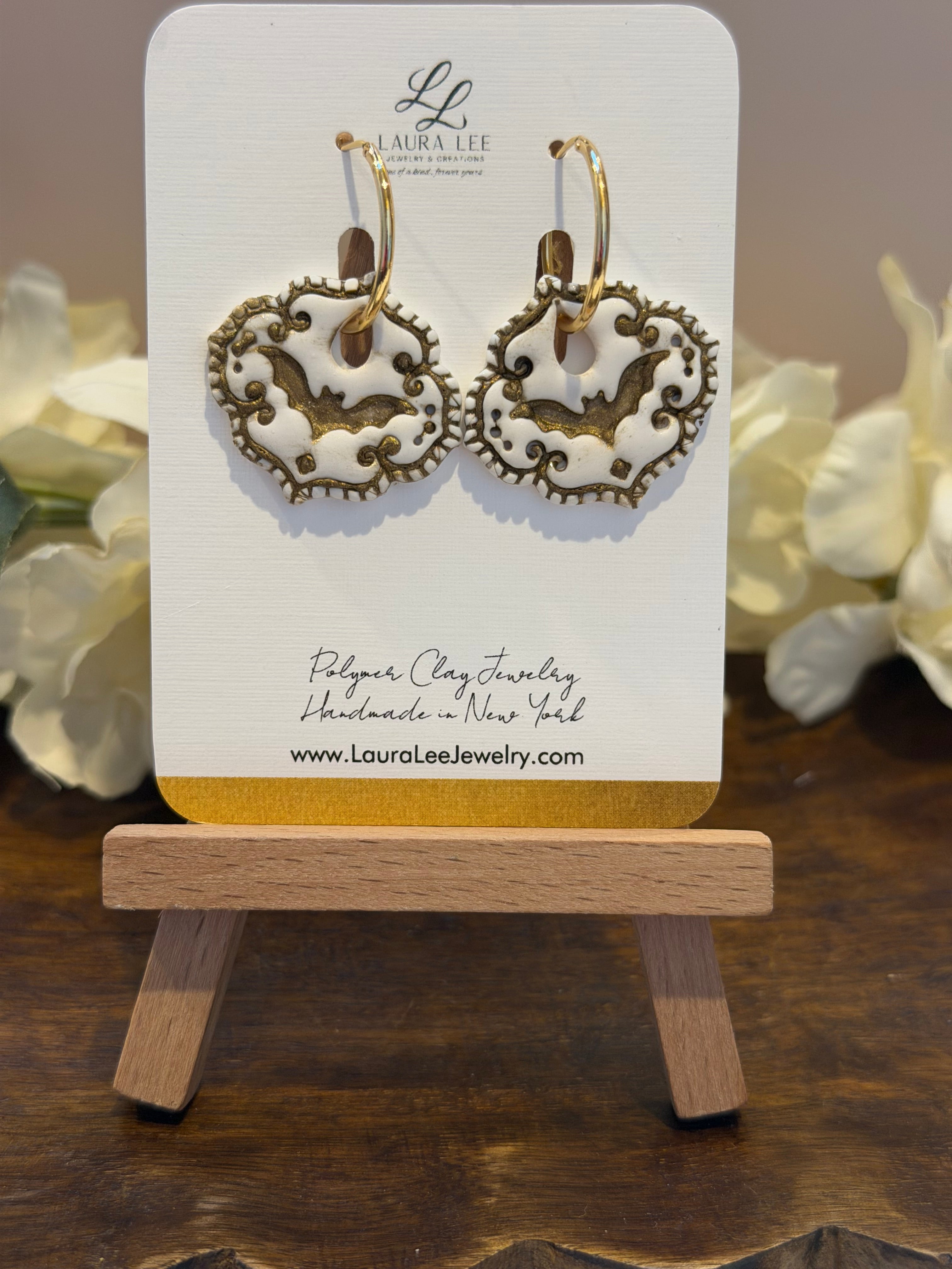 White Shimmer Bat Hoops-Gold