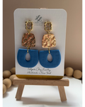 Gold and Blue Textured Drop Earrings