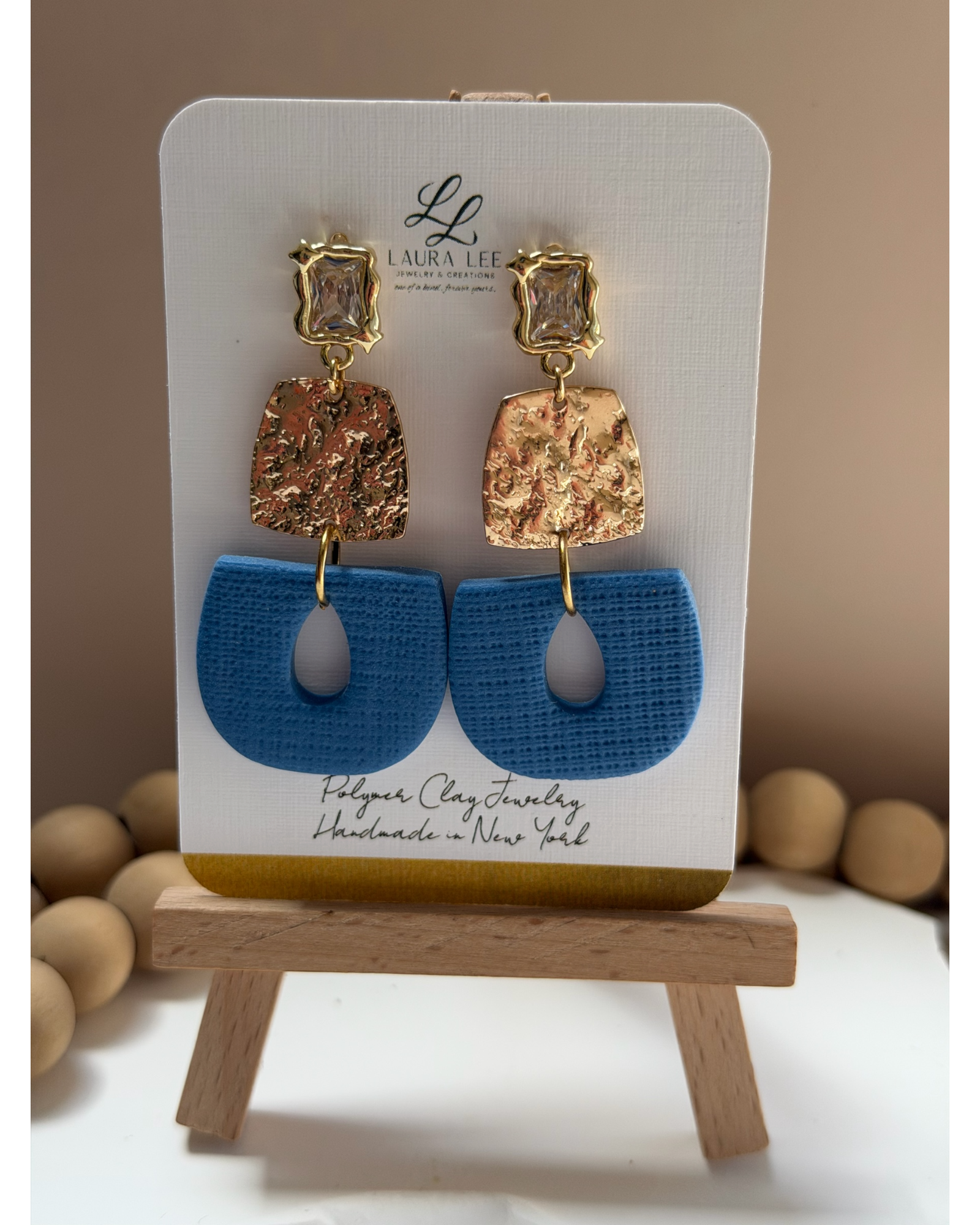 Gold and Blue Textured Drop Earrings